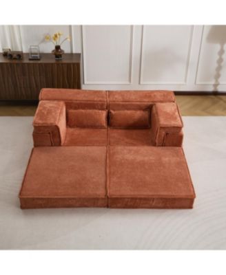 Orange Compression Sofa, Convertible Floor Sofa Bed, Modular Sectional