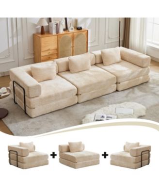 Compression Sofa, Convertible Floor Sofa Bed, Modular Sectional, No Assembly, Chenille, Beige