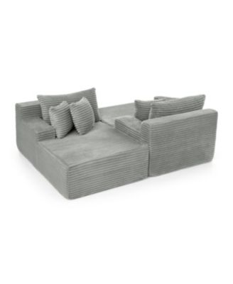 Gray two-seater lazy sofa lounge chair, velvet fabric, no assembly required.