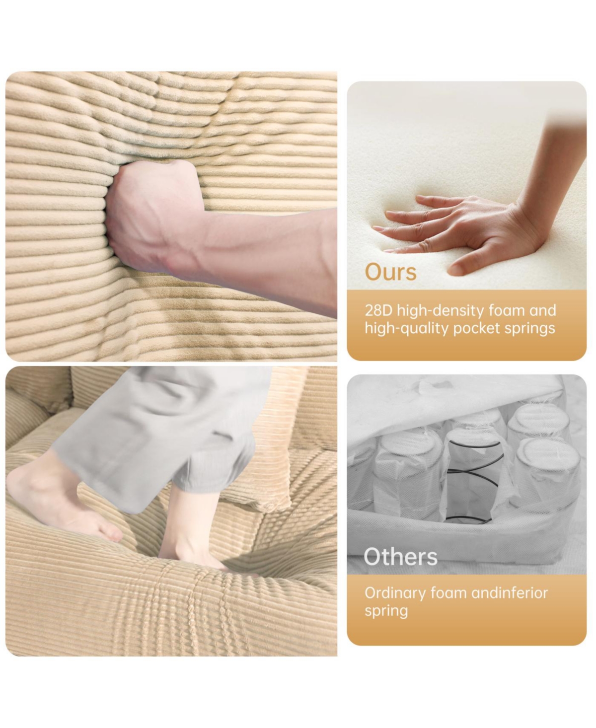 Streamdale Furniture Oversized Cloud Modular Sectional Couch, Premium Corduroy 3-Seater, Camel