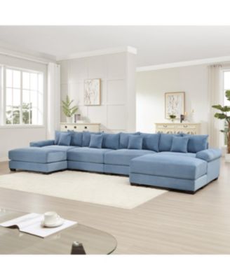 Streamdale Oversized U-Shape Sectional Couch, Premium Corduroy Fabric, Blue