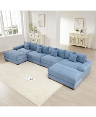 Streamdale Oversized U-Shape Sectional Couch, Premium Corduroy Fabric, Blue