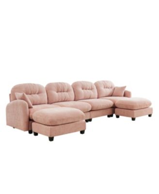 Streamdale Modular U Shaped Couch with Ottoman, Soft Chenille Fabric, Pink