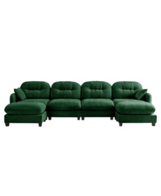 Streamdale Modular Sectional U Shaped Couch with Ottoman, Soft Chenille Fabric, Green