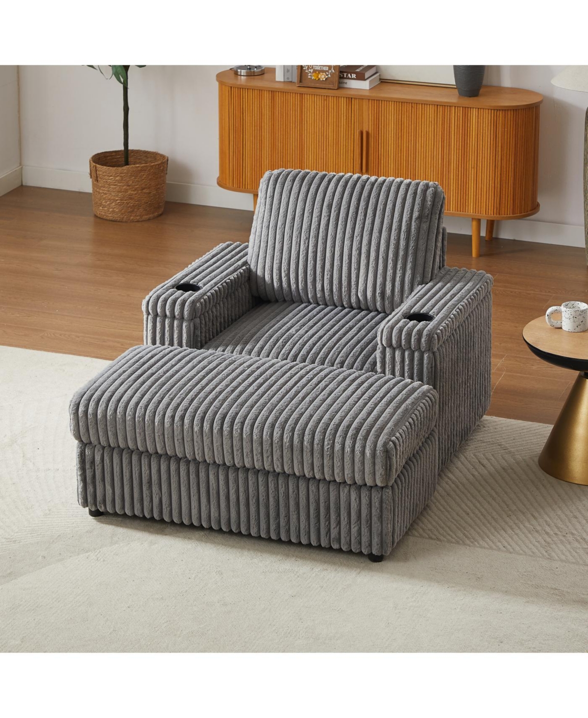 Streamdale Furniture 42.5" Corduroy Single Recliner with Pillow, Cup Holder, Storage Footrest