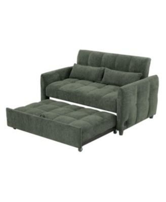  Tufted Loveseat Sofa Bed with Adjustable Backrest, USB Ports, and Cushions