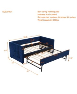 Streamdale Twin Upholstered Daybed with Trundle, USB, Side Pockets (Navy