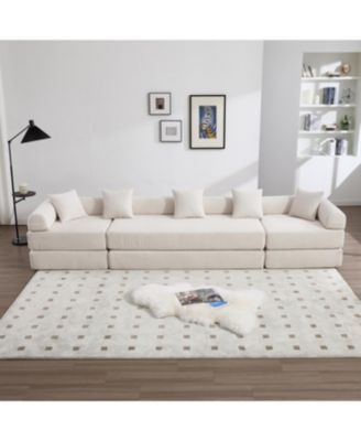 Folding Sofa Bed with Pillow Back Handrail and Memory Foam Mattress