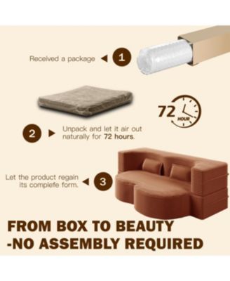 Streamdale Modern Floor Sofa with 2 Pillows, Convertible Plush Corduroy Sleeper Sofa Bed, Orange