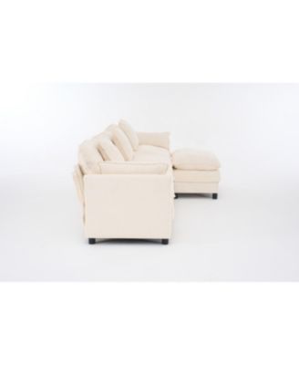  Modern L-Shaped Cloud Couch with Ottoman, 4-Seat Chenille Sectional Sofa