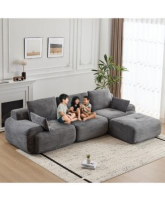 Streamdale Modern Memory Foam Compressed Sofa, Large Sectional Couch, Pet-Friendly, Corduroy, Grey