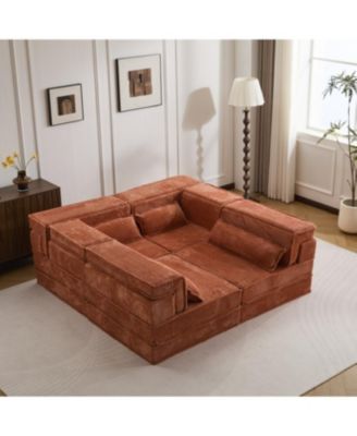 Compression Sofa, Convertible Floor Sofa Bed, Modular Sectional, Orange