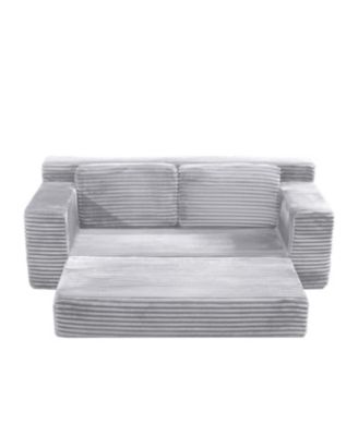 Corduroy Cloud Double Sofa, 2-in-1 Convertible Sofa Bed, Grey