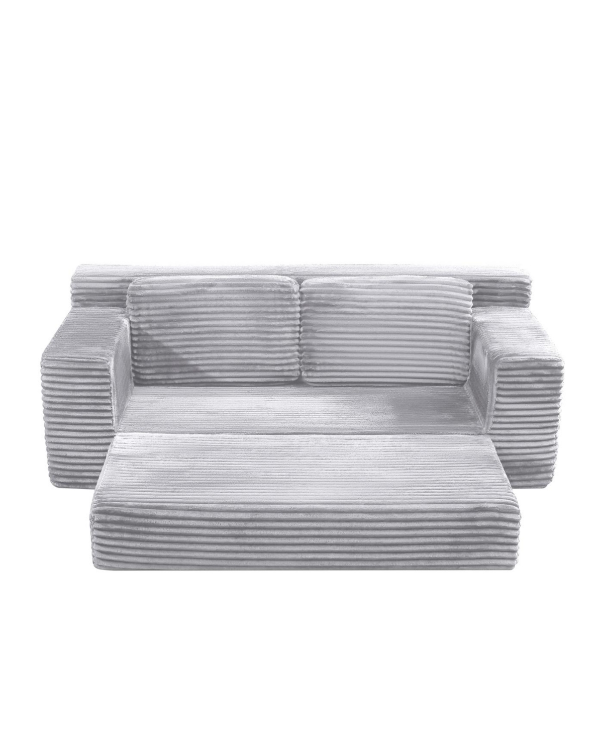 Streamdale Furniture Corduroy Cloud Double Sofa, 2-in-1 Convertible Sofa Bed, Grey