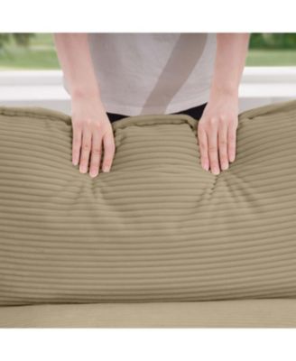 Tan Corduroy L-Shaped 3-Seater Sofa with Ottoman