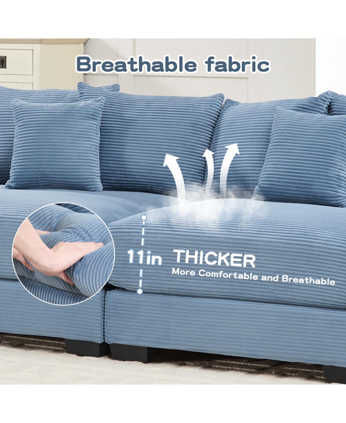 Streamdale Furniture Streamdale Oversized Cloud Modular L-Shape Sectional Couch with Ottoman, Blue