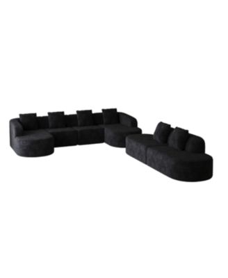L-shaped curved modular sofa, modern design, lychee-textured polyester fabric, curved backrest