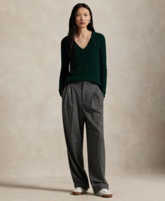 Women's Cable Wool-Cashmere V-neck Sweater