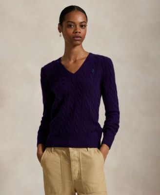 Women's Cable Wool-Cashmere V-neck Sweater