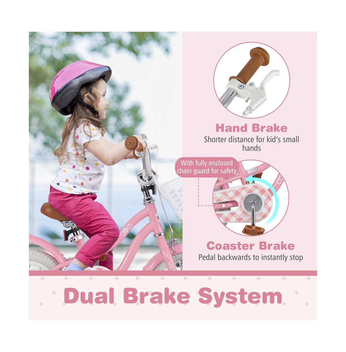 Детская игрушка SUGIFT 12 Inch Kids Bike with Removable Training Wheels and Dual Brakes, Ages 3-4, цвет: Розовый — фото 6
