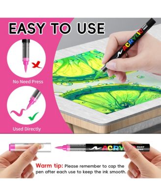 9 Colors Vibrant Warm Series Acrylic Markers, Soft-Tip Direct-Ink Pigment Pens, Automatic Ink Control for Rock, Egg, Wood, Glass, Paper, Mugs