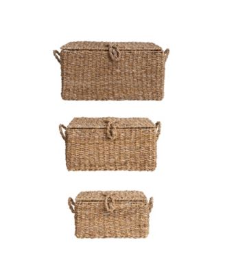 Handwoven Seagrass Storage Trunks, Tan, Set of 3 Sizes