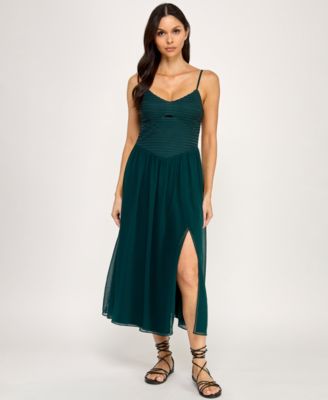Juniors' V-Neck Shirred Midi Dress