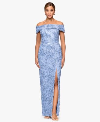 XSCAPE - Petite Straight Neck Off-The-Shoulder Long Dress