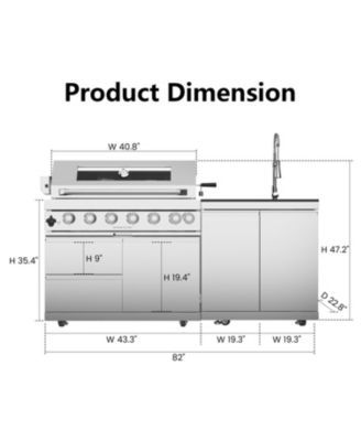 43" 6-Burner Gas Grill Outdoor Kitchen with Rotisserie, Granite & Storage