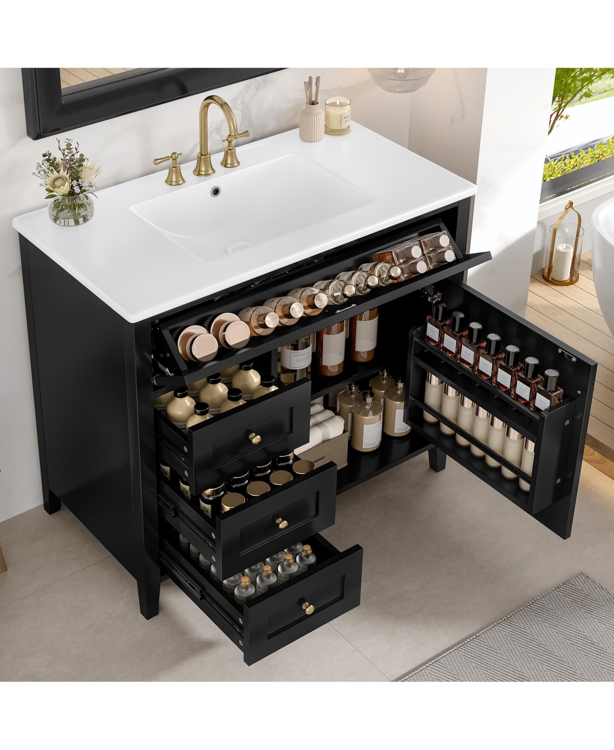 Casainc Bathroom Vanity with Sink 3 Drawers Adjustable Shelf Freestanding Storage Cabinet