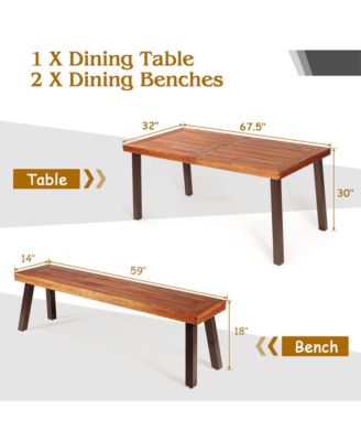 3 Pieces Picnic Table Set Acacia Wood Table Bench with Steel Legs Outdoor Patio