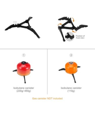 Camping Cookware Stove Carabiner Canister Stand Tripod and Stainless Steel Cup, Tank Bracket, Fork Spoon Kit