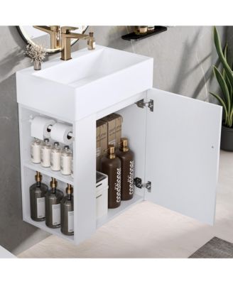 Bathroom Vanity with Ceramic Sink Diamond Pattern Door and Gold Handle