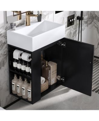 Bathroom Vanity with Ceramic Sink Diamond Pattern Door and Gold Handle