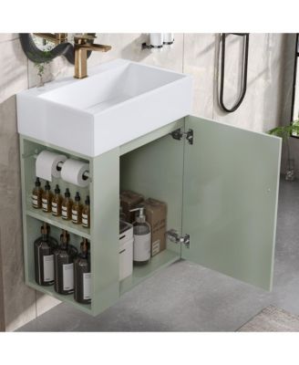 Bathroom Vanity with Ceramic Sink Diamond Pattern Door and Gold Handle