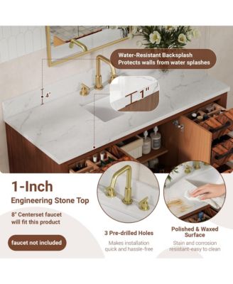 48" Fully Assembled Bathroom Vanity with Engineered Stone Top, Solid Wood Frame and Built-in Outlet