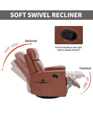 Genuine Leather Heat Massage Manual Recliner Chair with Rocker and Swivel