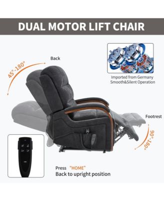 Power Chenille Lift Recliner Chair Dual Motor Infinite Position Up to 350 LBS with Solid Wood Armrests, Heat Massage and Heavy Duty Motion Mechanism