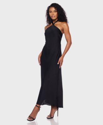 Juniors' Satin Halter Tie-Back Dress