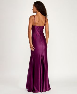 Juniors' Glitter Long Pleated Keyhole Mermaid Gown, Created for Macy's