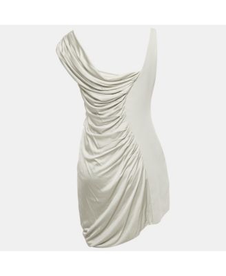 Women's Grey Crepe & Satin Draped Sleeveless Mini Dress