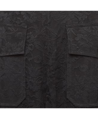 Women's Black Floral Pattern Lace Sheer Trousers