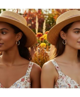 Set of 2 Hollow Puff Tube Round 1.75" Hinged Notched Post & 1" Endless Hoop Earrings Sterling Silver