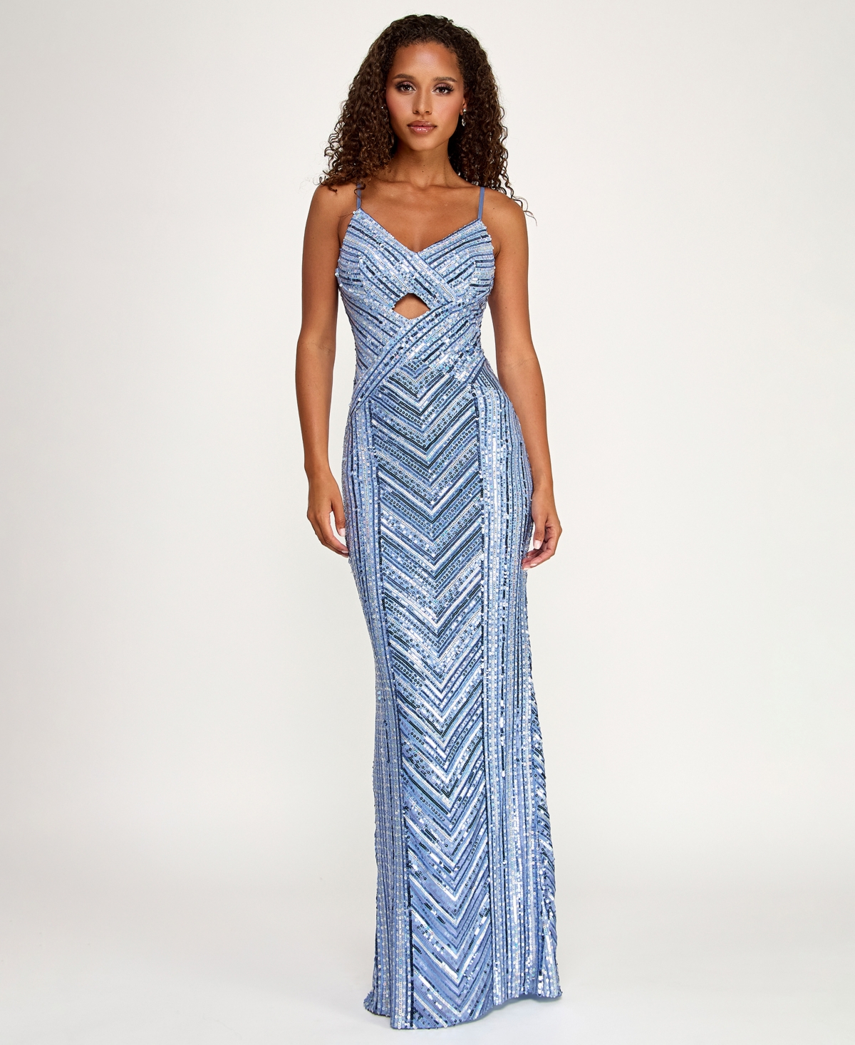 City Studios Women's All-Over Sequin Cut Out Long Dress
