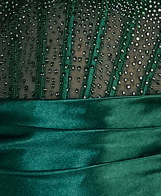 Juniors' Square Neck Side Slit Gown