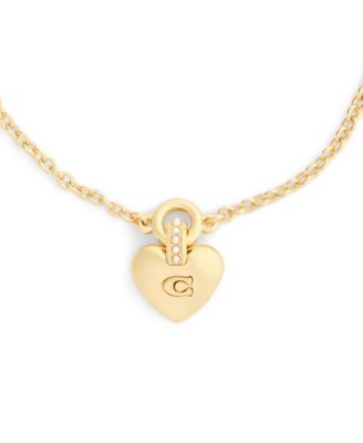 Faux Cultivated Pearl Signature Puffy Heart Charm Bracelet