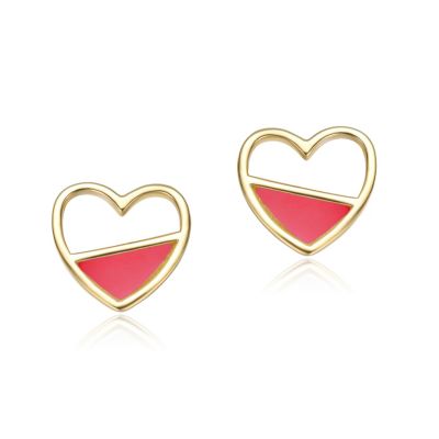 Kids 14K Gold Plated Mother Of Pearl or Red Enamel Heart Earrings