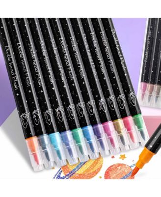 16 Colors Double-Headed Glitter Acrylic Markers, Highlighters Pens for Rock Painting, Stone, Ceramic, Glass, Wood and Fabric
