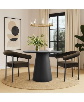 3-Piece Modern Dining Set, 35'' Round Pedestal Table with Velvet Upholstered Armchairs, Small Kitchen or Apartment Set