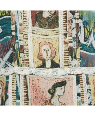 Women's Multicolor Framed Heads Print Silk Lace Trim Maxi Dress